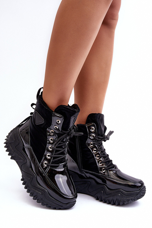 Чоботи жіночі на масивній платформі Lanleh чорного кольору