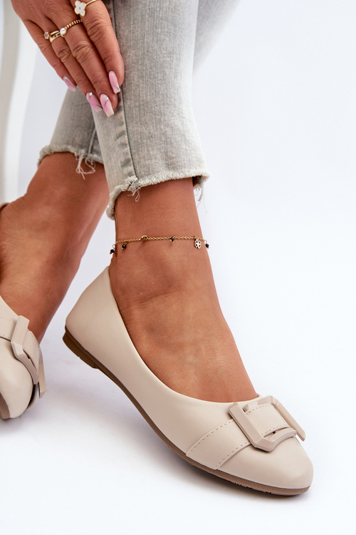 Балерини з ремінцем і орнаментом з екошкіри світло-бежевий Cadwenla
