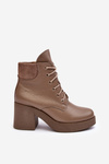 Шкіряні жіночі ботильйони на підборах темно-бежеві Lemar Leocera