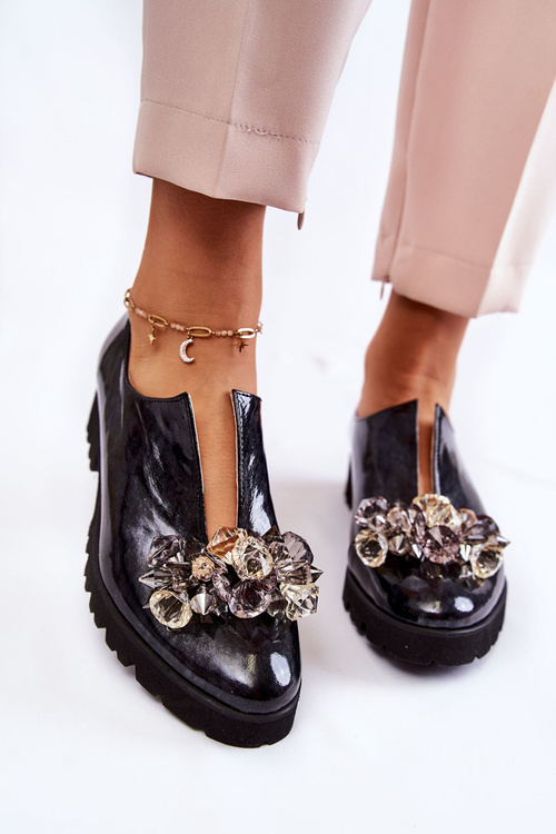 Елегантні лаковані туфлі з декором Black and Grey Cindy