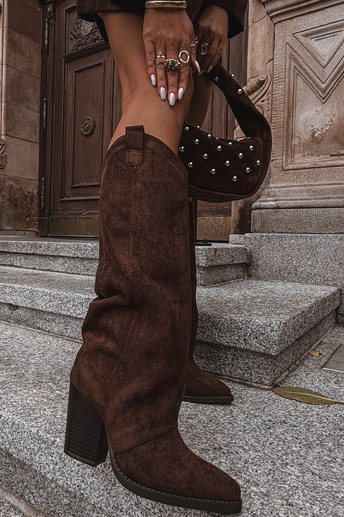 Ізольовані ковбойські чоботи на підборах з екологічної замші шоколадні Mavine