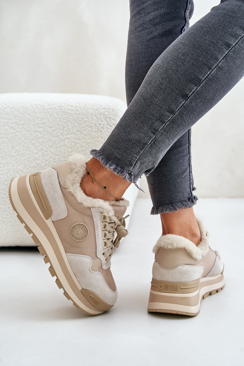Жіночі утеплені кросівки на платформі Big Star OO274A214 бежевого кольору