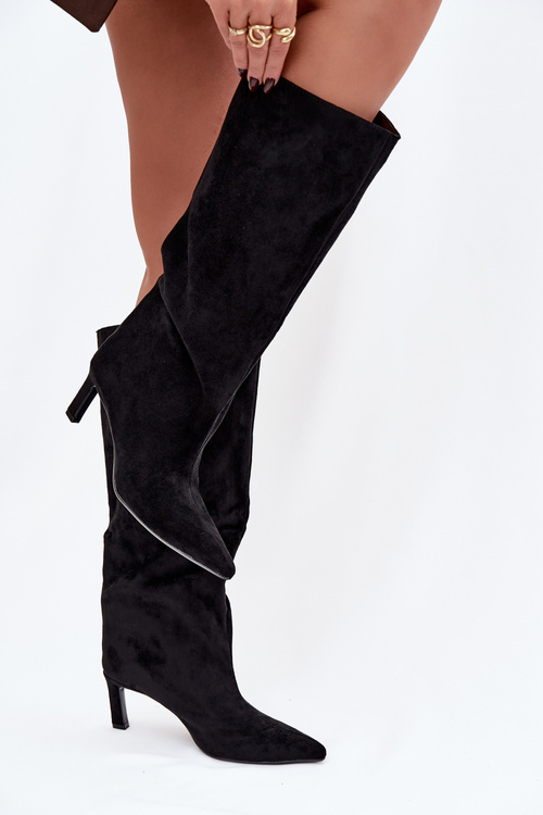 Жіночі чоботи з еко замшу на шпильці чорні Phelin