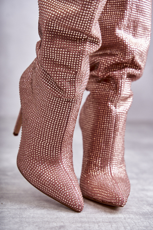 Модні чоботи на високому каблуці з фіанітами Pink Lovisa