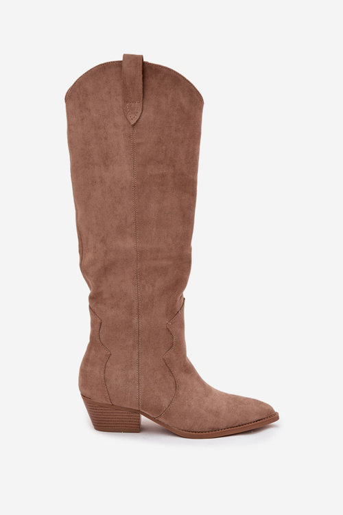 Еко замшеві ковбойські чоботи жіночі на підборах бежеві Jenaya