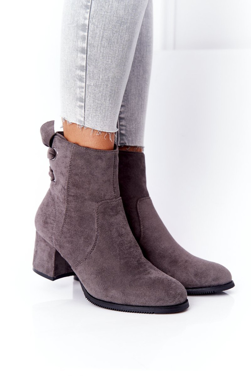 Жіночі утеплені чоботи на блочному каблуці сірі Kayla