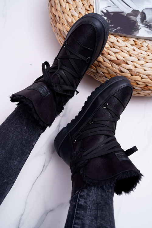 Жіночі утеплені флісові зимові черевики чорного кольору Fereni