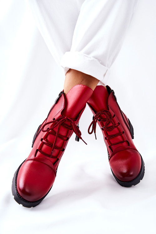 Шкіряні черевики з декоративною блискавкою червоного кольору Lomissa