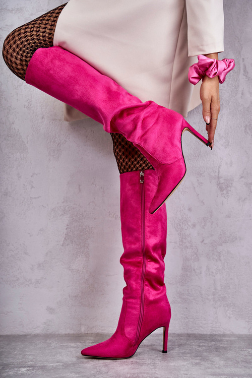 Замшеві чоботи на високих підборах Pink Carite