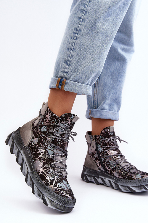 Шкіряні жіночі стьобані ботильйони Maciejka 06146-03 сірі