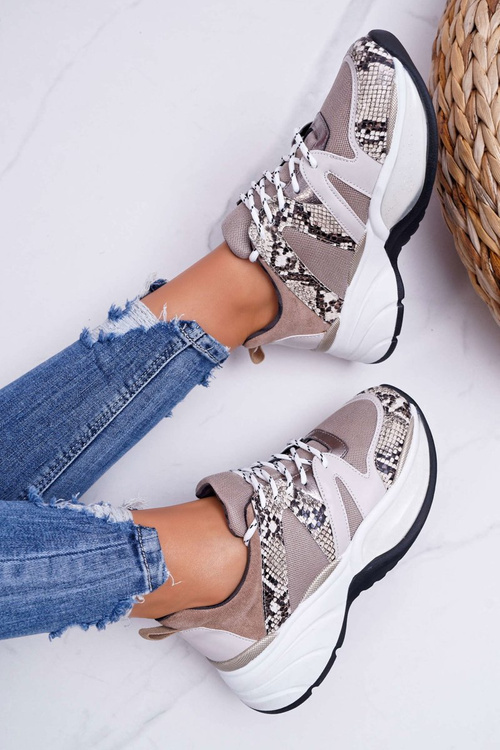 Жіноче спортивне взуття бежеве зі зміїною шкірою Larey