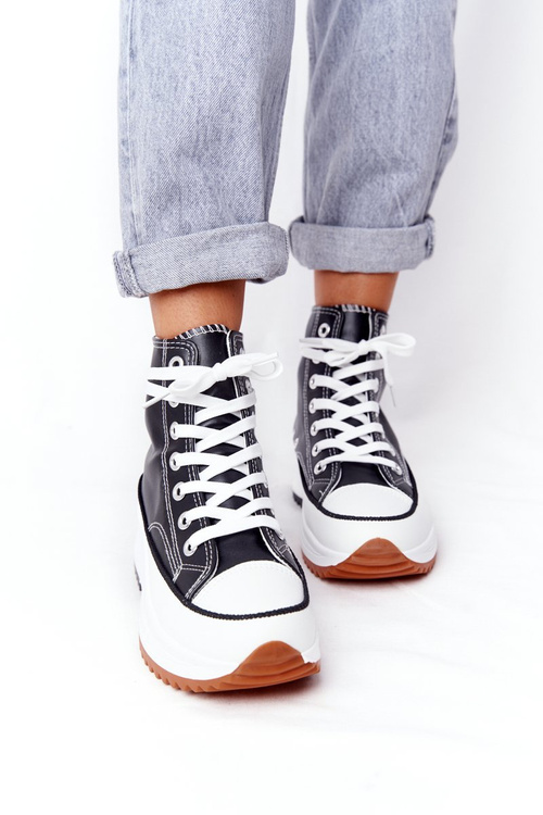 Жіночі шкіряні кросівки на платформі чорні Coachella