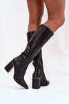 Жіночі чоботи на підборах зі золотим елементом чорні Alessine