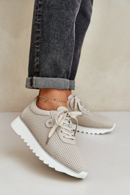 Шкіряне Спортивне Взуття На Платформі З Блиском D&A LR51-629 Бежеві