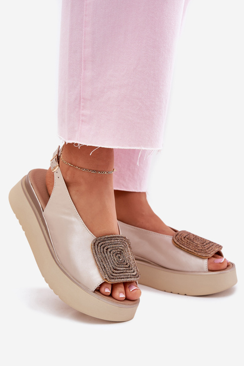 Zazoo 1786 Шкіряні Сандалі Жіночі На Платформі З Декорацією Перловий Беж