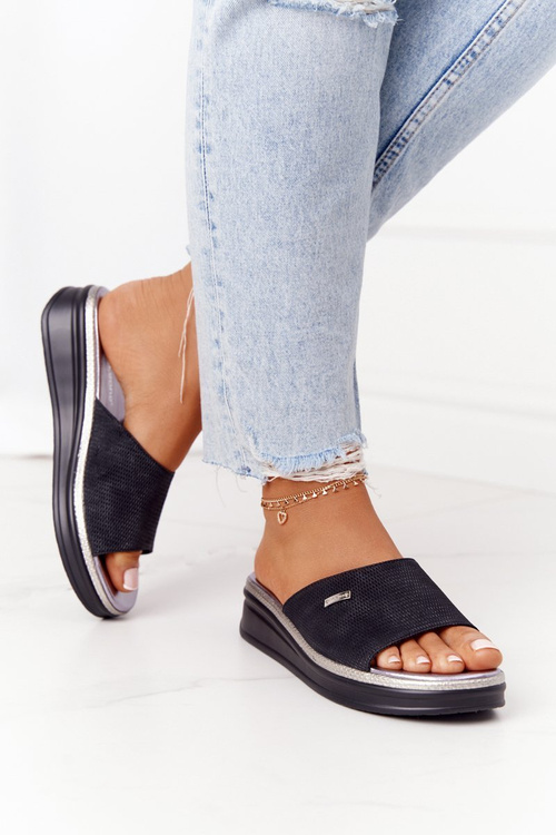 Тапочки на танкетці Sergio Leone SK042 Чорні