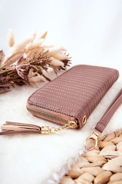 Великий стьобаний гаманець з ремінцем Cappucino