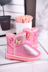 Дитячі снігові черевики теплі з метеликом рожеві Cosmic