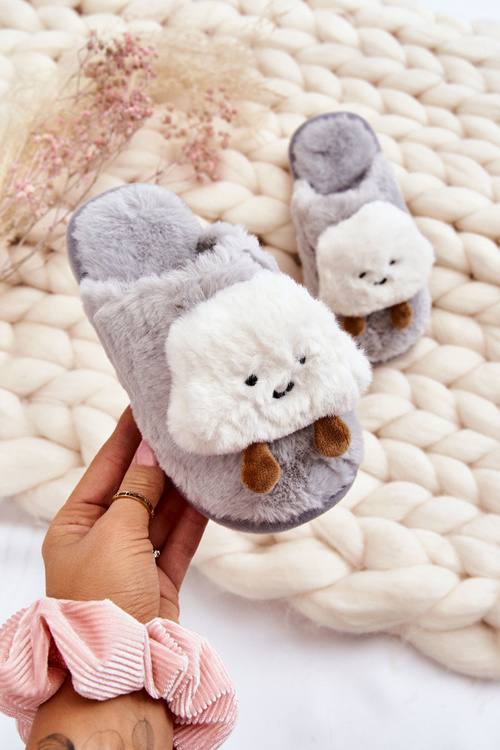 Дитячі теплі тапочки з хутром сірий рубін