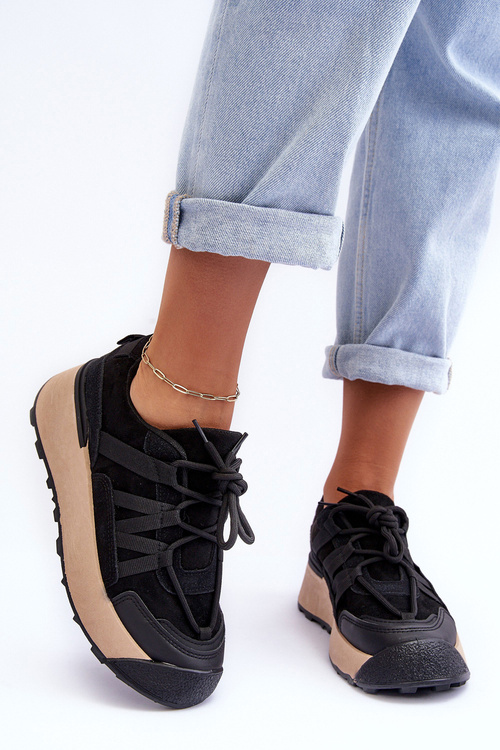 Жіноче замшеве спортивне взуття на платформі чорного кольору Rohan