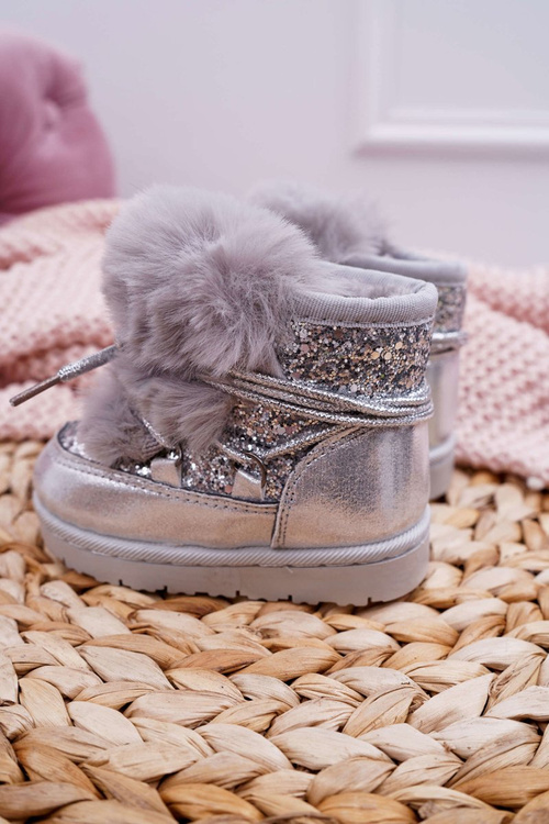 Дитячі чоботи Снігові чоботи з хутром сріблясті Мінні Маус