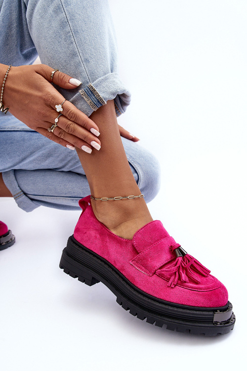 Жіночі замшеві лофери мокасини фуксія Ramvli