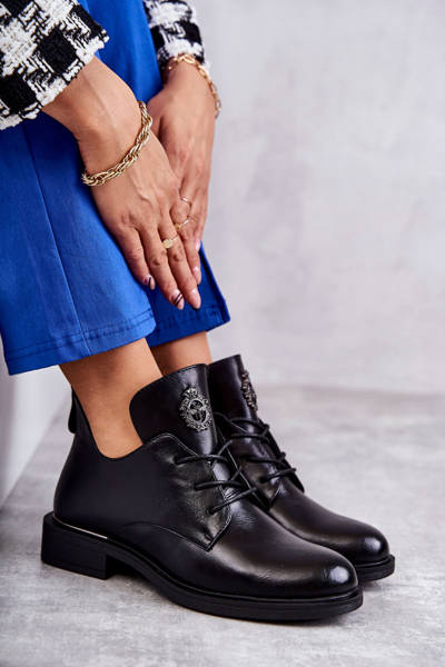Шкіряні черевики на шнурівці з вирізами Чорні Fabiana