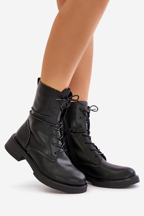 Теплі жіночі робочі черевики з еко шкіри Ellittia чорного кольору