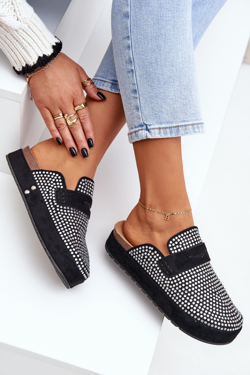 Жіночі сандалі, прикрашені цирконіями, на чорній платформі Deorani