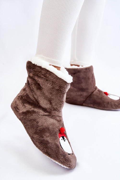 Жіночі тапочки Теплі тапочки з пінгвінами Темно-сірі