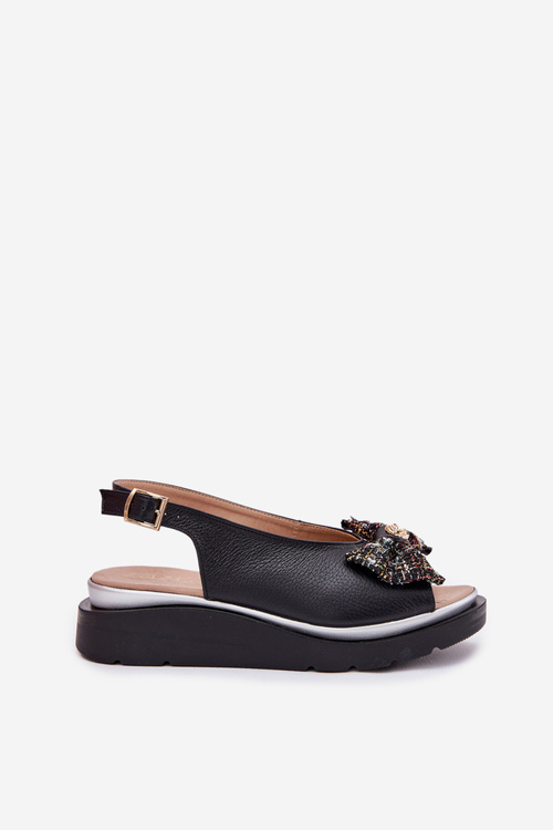 Жіночі шкіряні сандалі на платформі з бантом Zazoo 1882 чорні