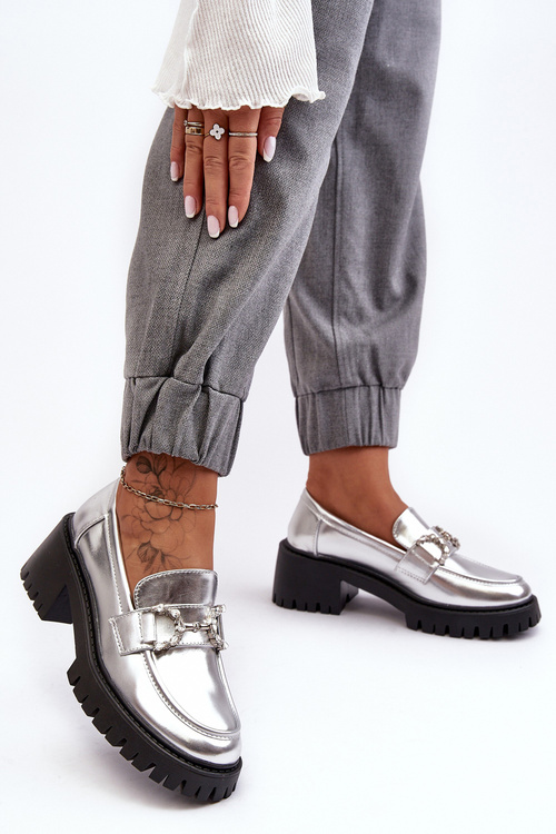 Жіночі шкіряні півчеревики на масивному каблуці Silver Lemmitty