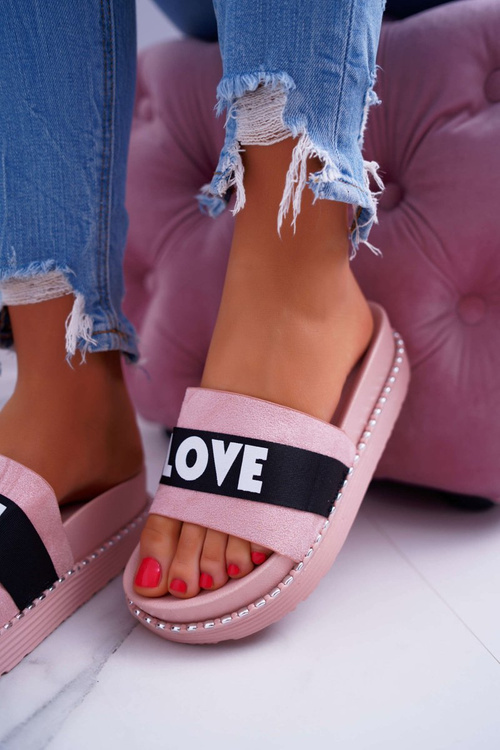 Жіночі шльопанці на платформі зі стразами Love Pink MoreLove