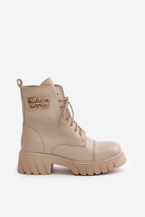 Zazoo 60486 Шкіряні ботильйони Робочі утеплені із золотими деталями світло-бежеві