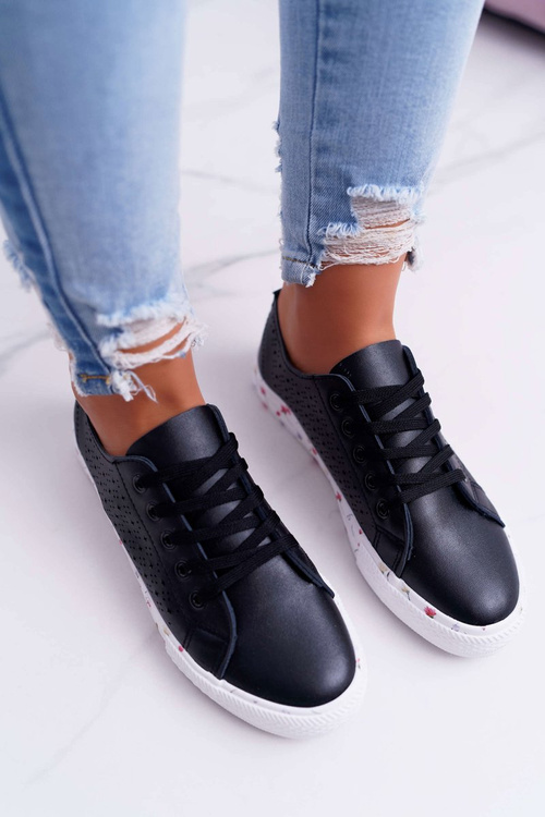 Жіночі кросівки квітчасті ажурні чорні Loriann