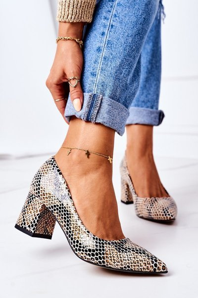 Шкіряні човники зі звіриним візерунком Lewski Shoes 2801 Чорно-бежевий