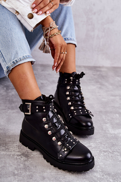 шкіряні чоботи з декоративним поясом Black Sabine