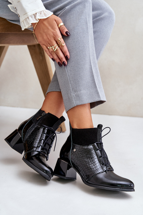 Zazoo 60503 Чорні шкіряні ботильйони на підборах