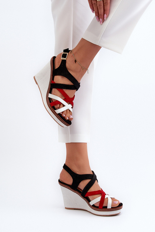 Босоніжки на танкетці з ремінцями темно-сині Ellen