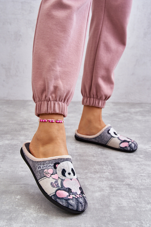 Шльопанці Befado Teddy Panda з сердечком 155D209 сірі