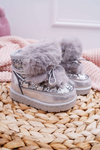Дитячі чоботи Снігові чоботи з хутром сріблясті Мінні Маус