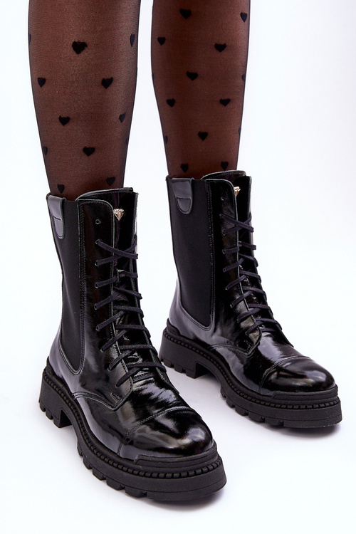 Шкіряні жіночі ботильйони на шнурівці Чорні Nicole 2836