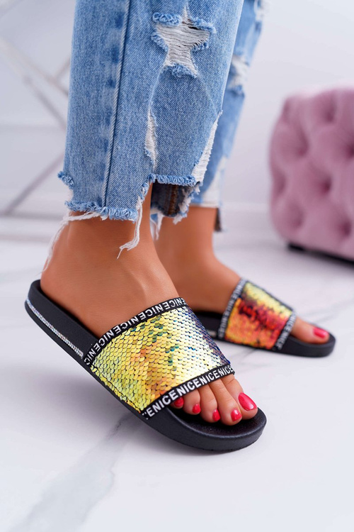 Жіночі райдужні золоті красиві шльопанці