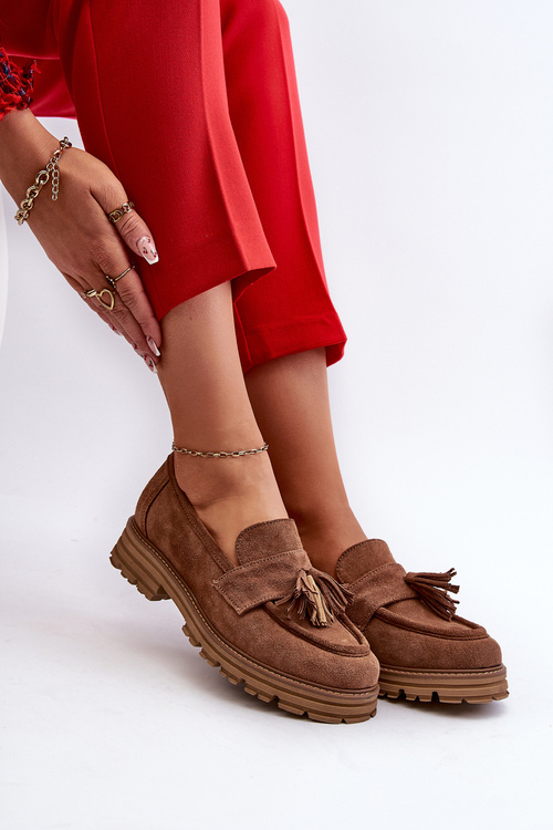 Коричневі замшеві жіночі мокасини з бахромою Zazoo 3469