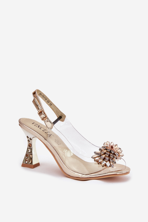 Прозорі Туфлі На Підборах З Кристалами Vinceza 70116 Золоті