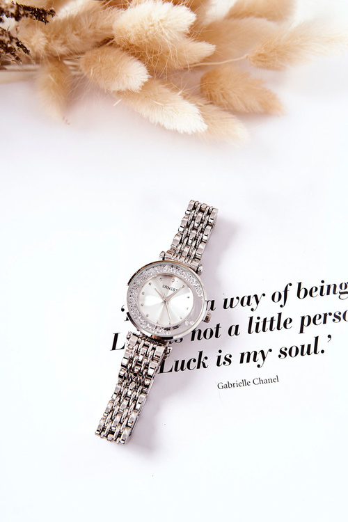 Жіночий годинник на браслеті з кубічним цирконієм ERNEST Silver