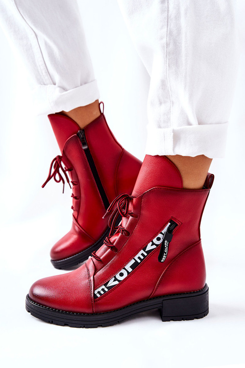 Шкіряні черевики з декоративною блискавкою червоного кольору Lomissa