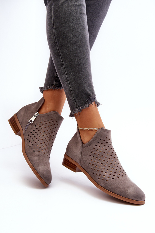 Низькі сірі жіночі ботильйони на підборах Janetris