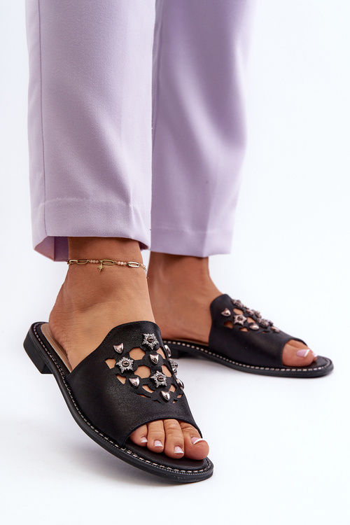 Блискучі жіночі босоніжки з декором S.Barski KV27-063 Чорні