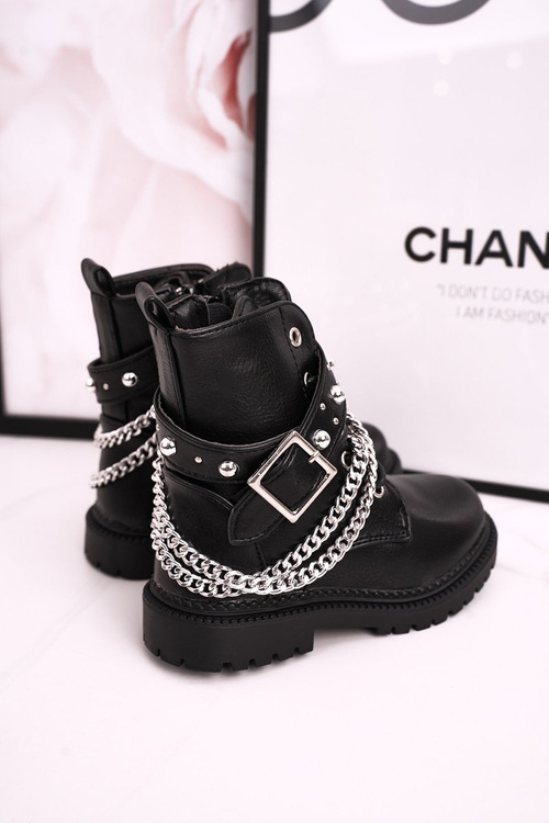 Чоботи дитячі на ланцюжку утеплені хутром Доллі чорного кольору